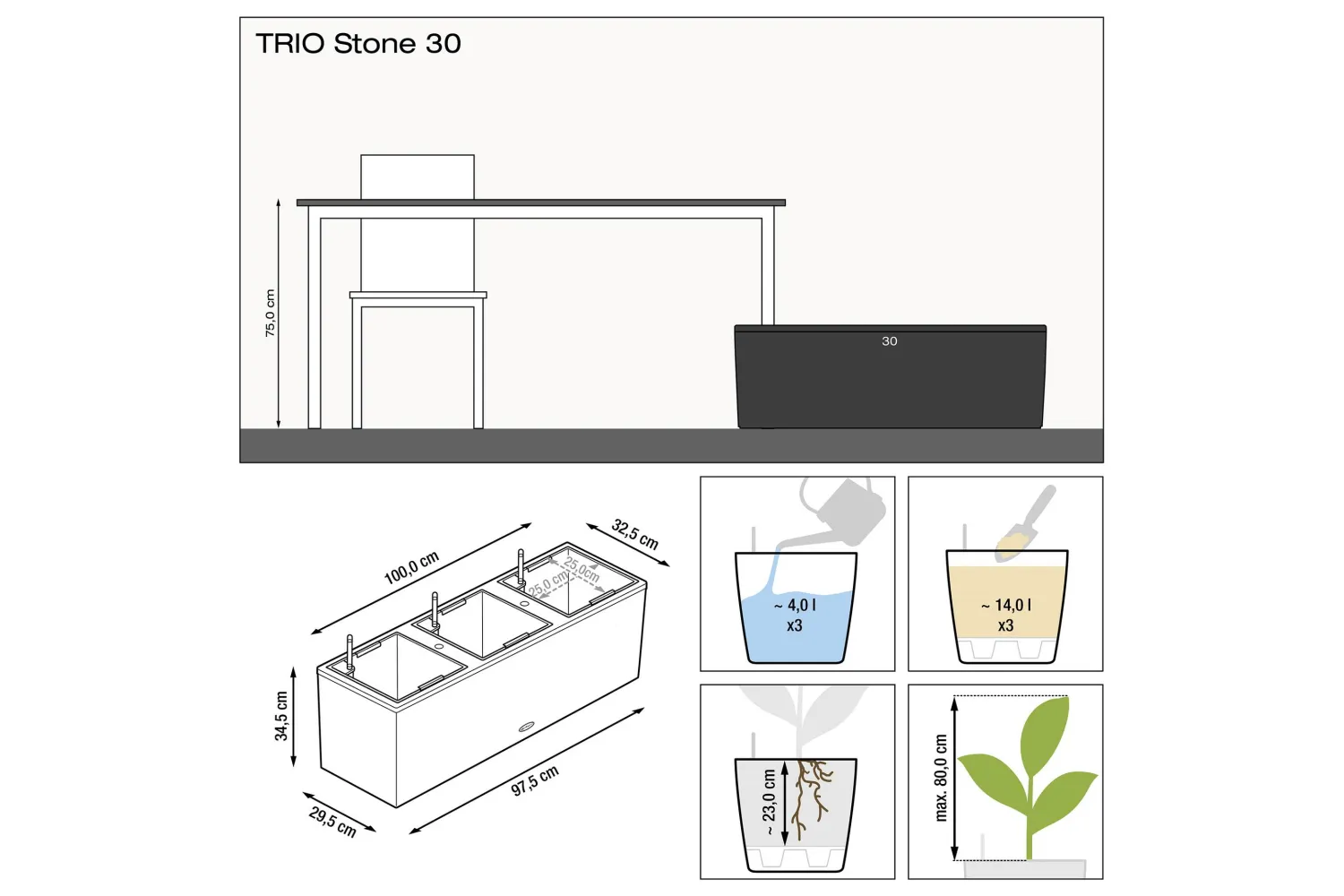 Trio Stone Planter 100 cm