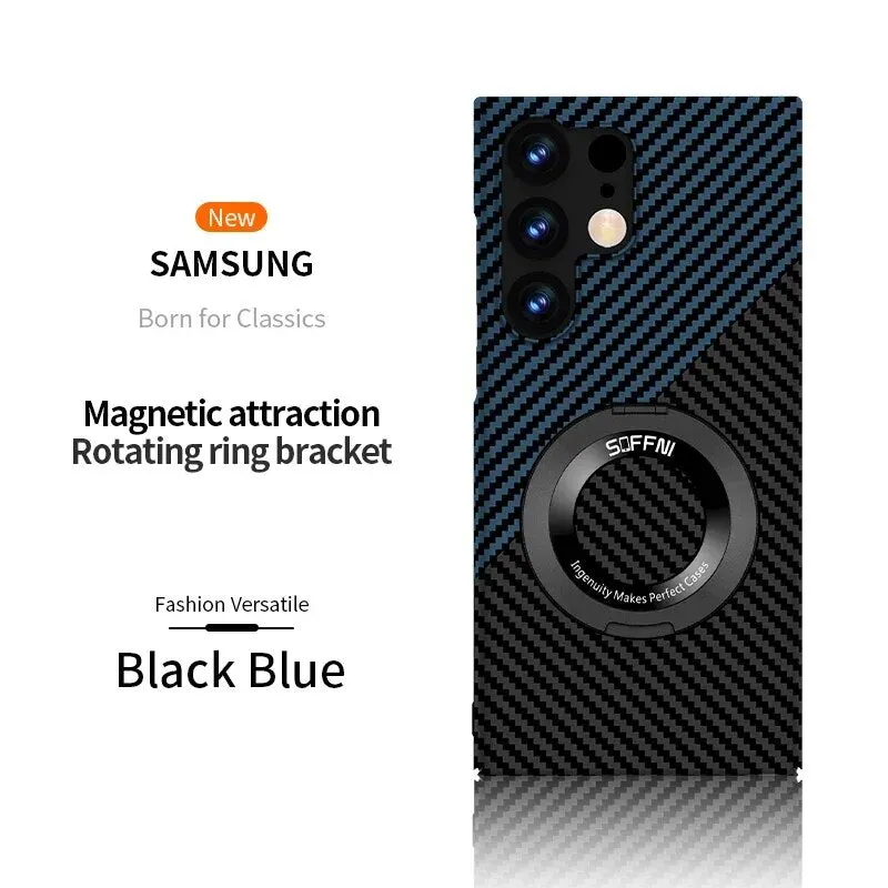 Ultra Thin Matte Carbon Fiber Magsafe Phone Case With Magnetic Ring For Samsung Galaxy S24 S23