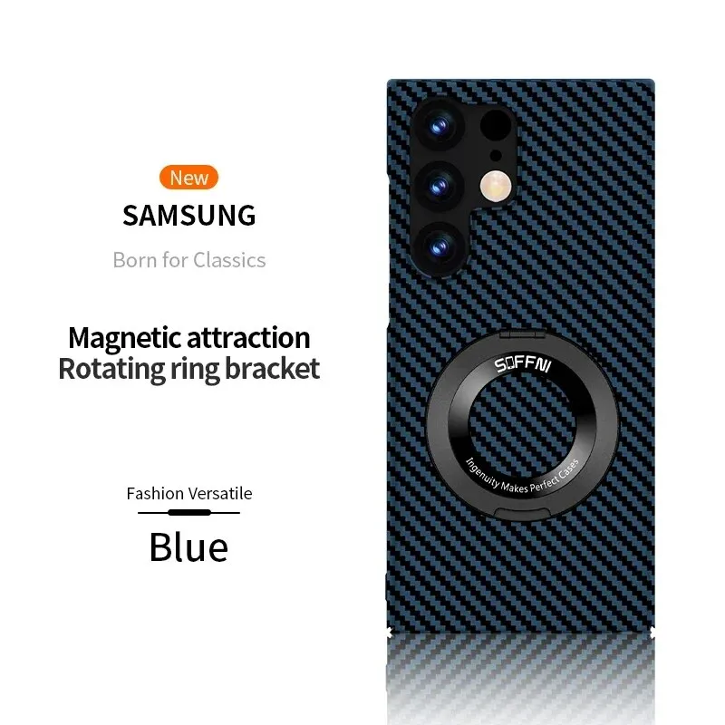 Ultra Thin Matte Carbon Fiber Magsafe Phone Case With Magnetic Ring For Samsung Galaxy S24 S23