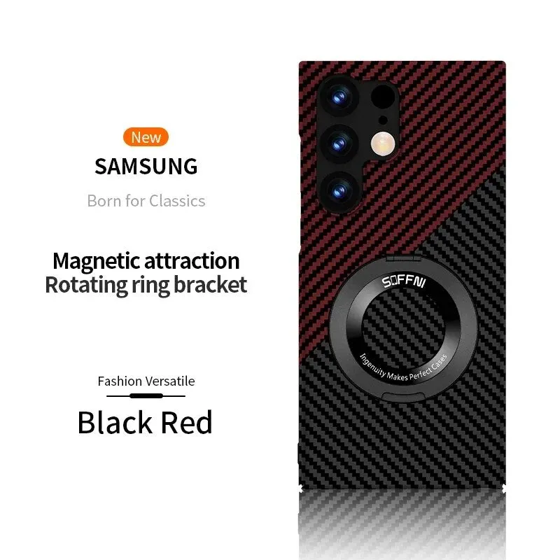 Ultra Thin Matte Carbon Fiber Magsafe Phone Case With Magnetic Ring For Samsung Galaxy S24 S23