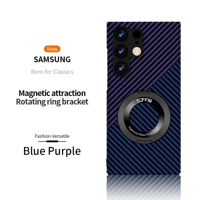 Ultra Thin Matte Carbon Fiber Magsafe Phone Case With Magnetic Ring For Samsung Galaxy S24 S23