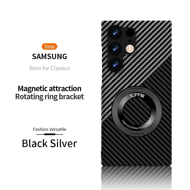 Ultra Thin Matte Carbon Fiber Magsafe Phone Case With Magnetic Ring For Samsung Galaxy S24 S23