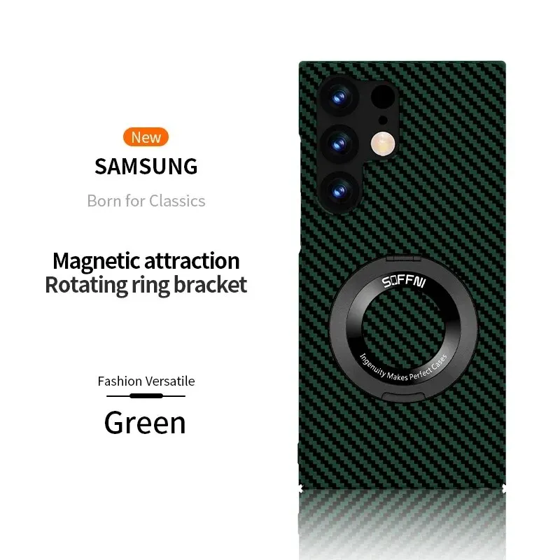 Ultra Thin Matte Carbon Fiber Magsafe Phone Case With Magnetic Ring For Samsung Galaxy S24 S23