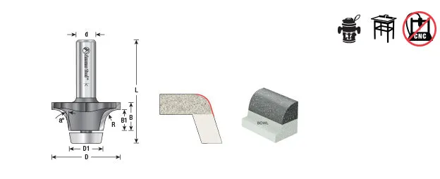 Undermount Bowl Router Bit | 14°x 2 3⁄16 Dia x 63⁄64 x 1⁄2" Shank | 57268 | 738685572689