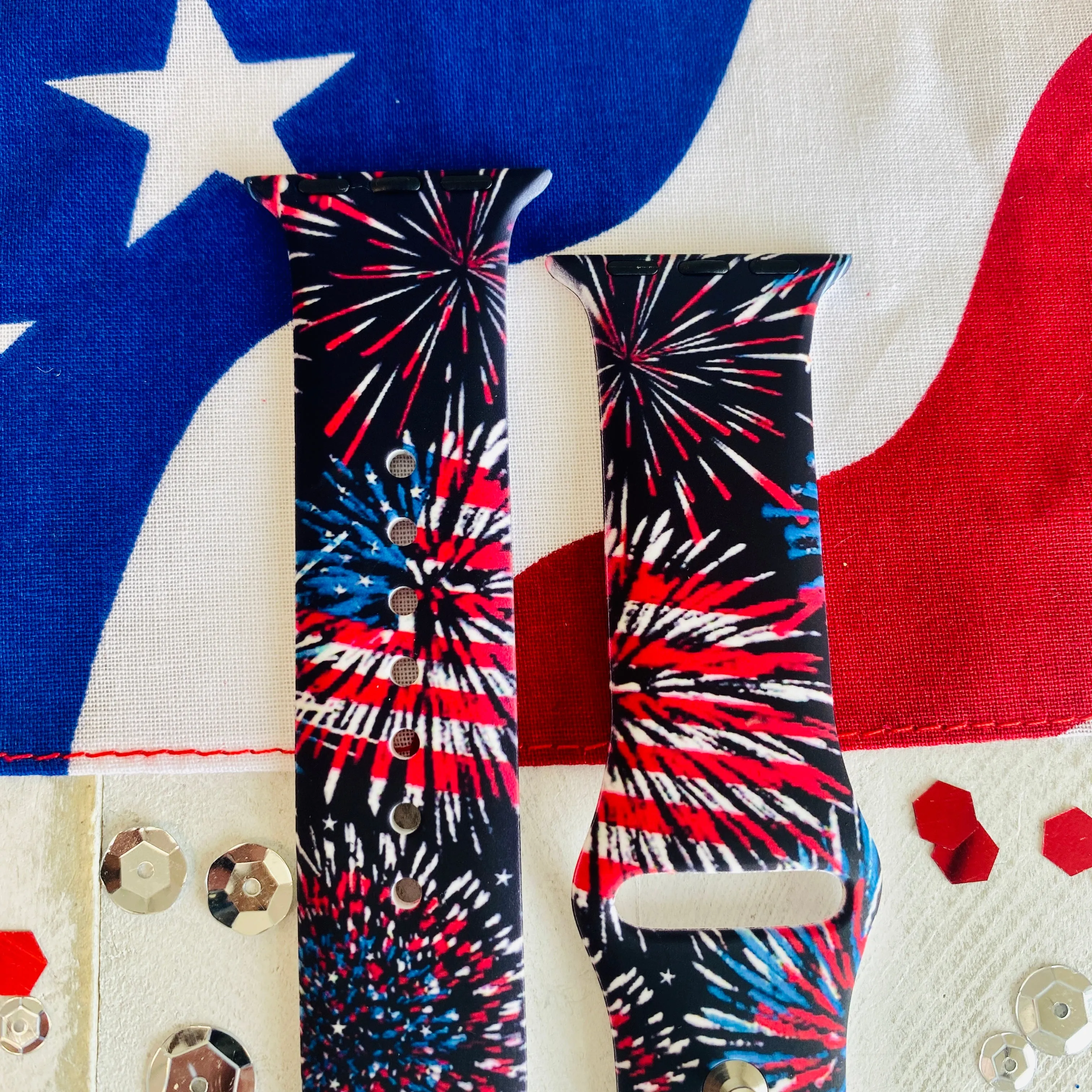 USA Fireworks Print Silicone Band For Apple Watch