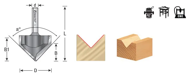 V Groove Router Bit | 90°x 1 1⁄4 Dia x 15⁄16 x 1⁄4" Shank | 45751 | 738685757512