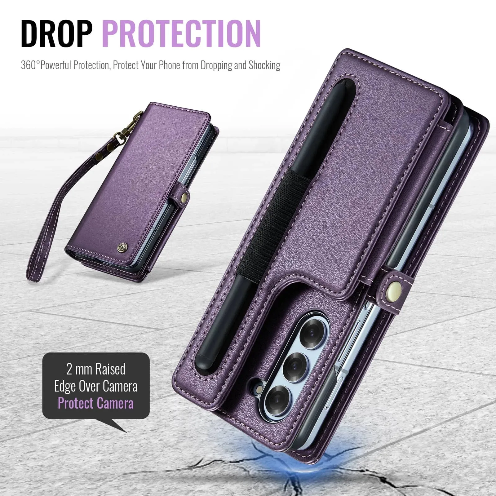 Wallet Phone Case with Pen Holder Slot with Wristlet Strap For Samsung Galaxy Z Fold 6