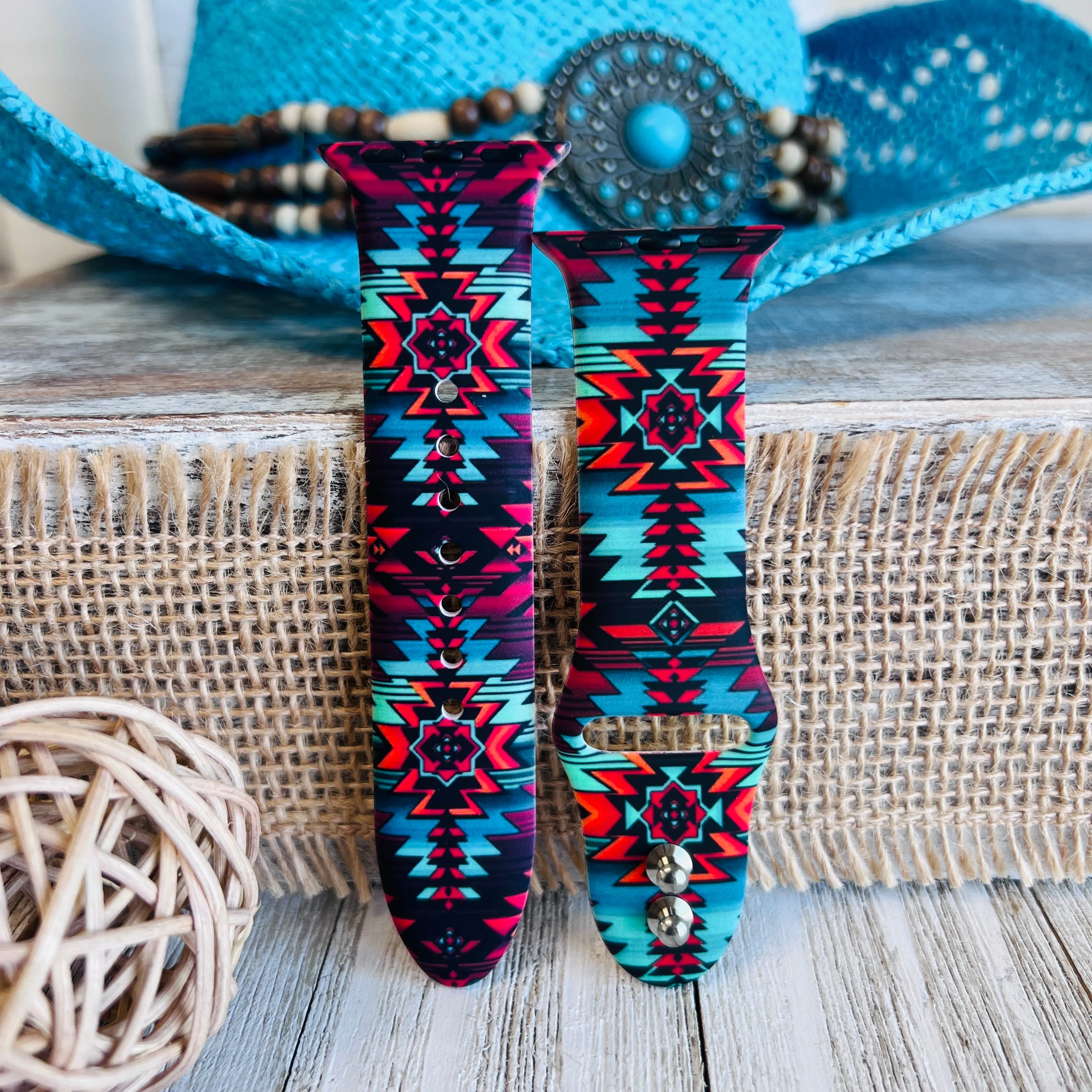 Western Boho-Aztec Print Silicone Band For Apple Watch