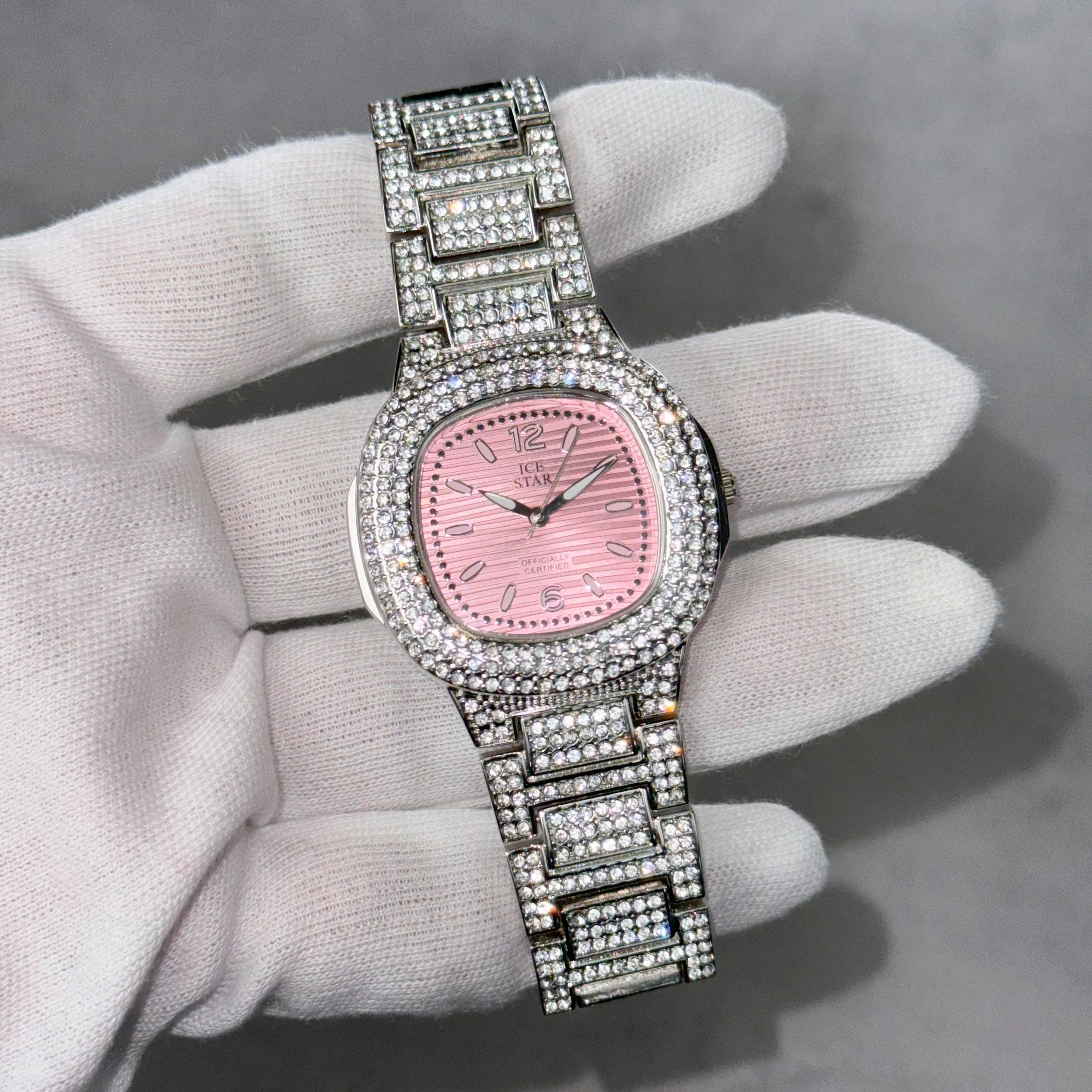 Women's Square Diamond Watch 39mm Numeral Dial with Iced Out Band - Quartz Movement