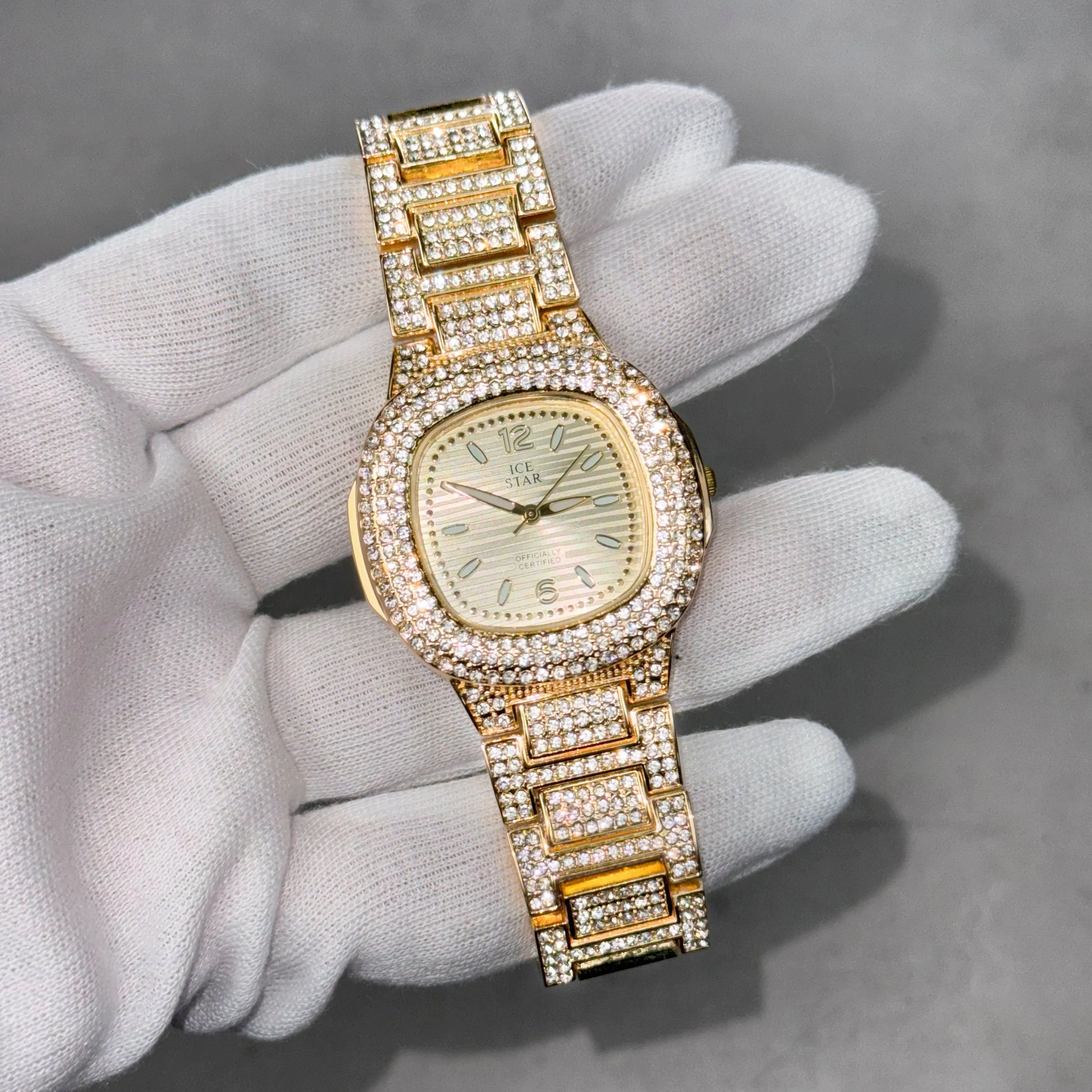 Women's Square Diamond Watch 39mm Numeral Dial with Iced Out Band - Quartz Movement