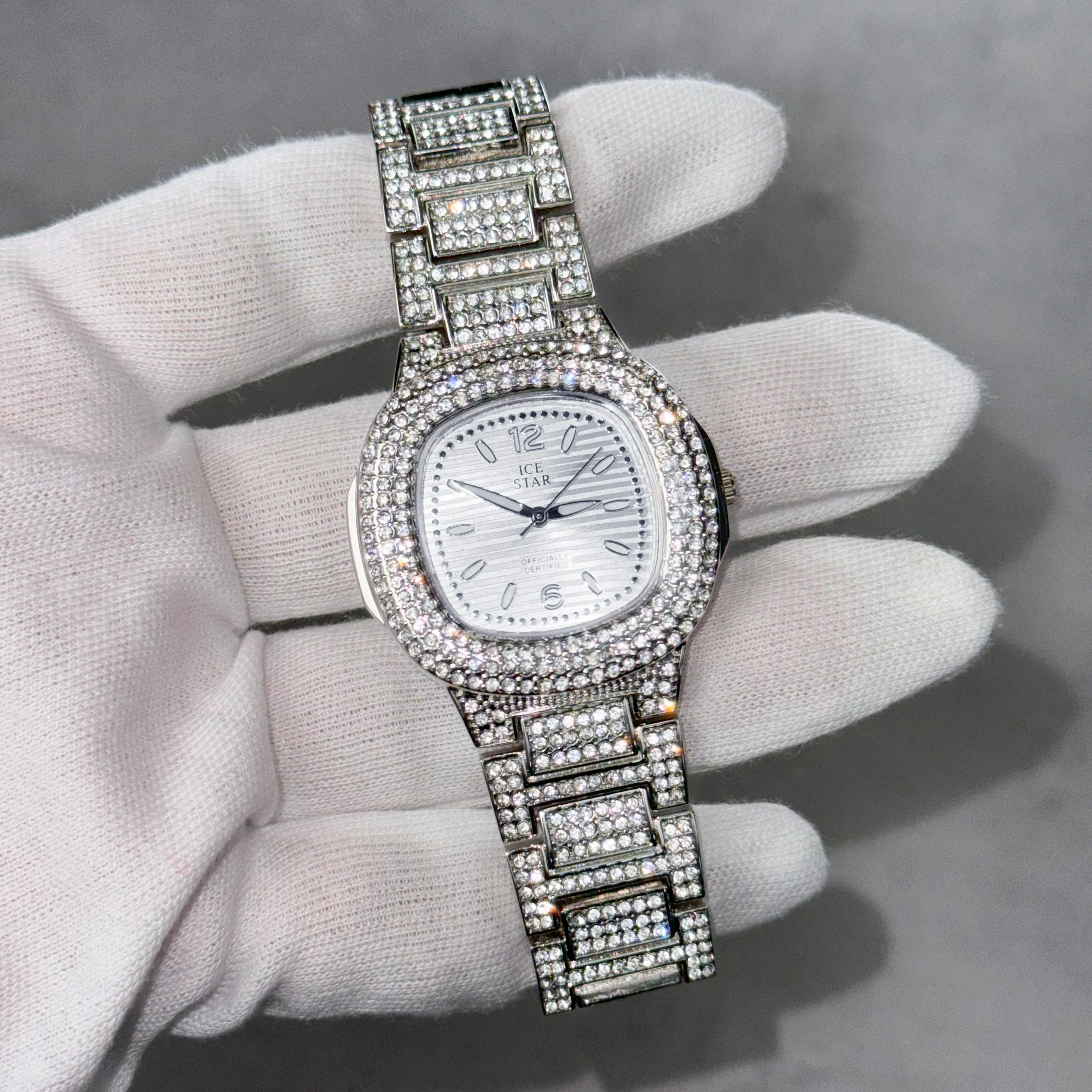 Women's Square Diamond Watch 39mm Numeral Dial with Iced Out Band - Quartz Movement